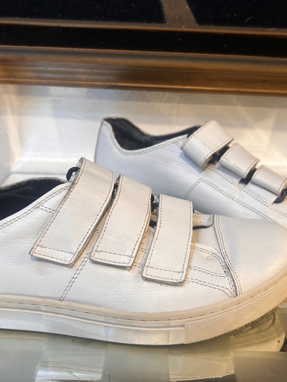 White Leather Triple-Strap Sneakers
